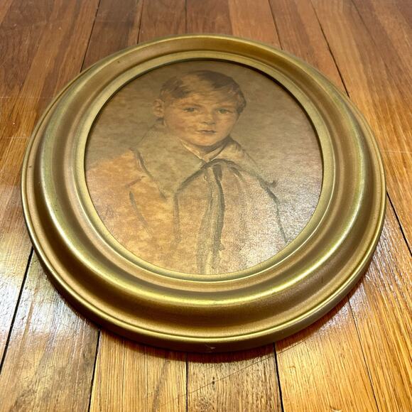 Set of 2 Vintage Victorian Girl & Boy Prints  in Wooden Oval Frames - Picture 3 of 15
